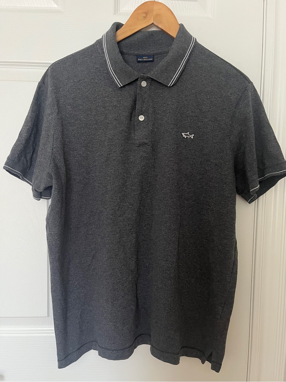 Paul & Shark Dark Grey Charcoal Polo Tee with White Trim